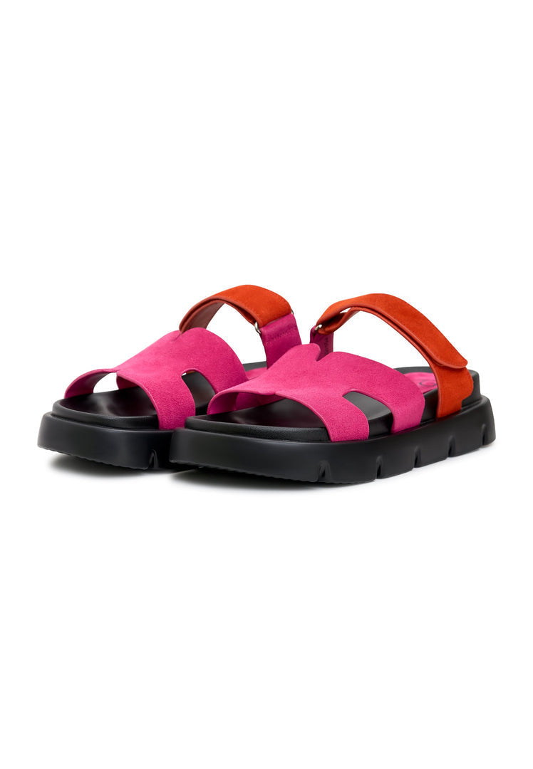 Fashionable pink platform mules with vibrant orange accents, showcasing the stylish Kati design, ideal for a chic, modern look.