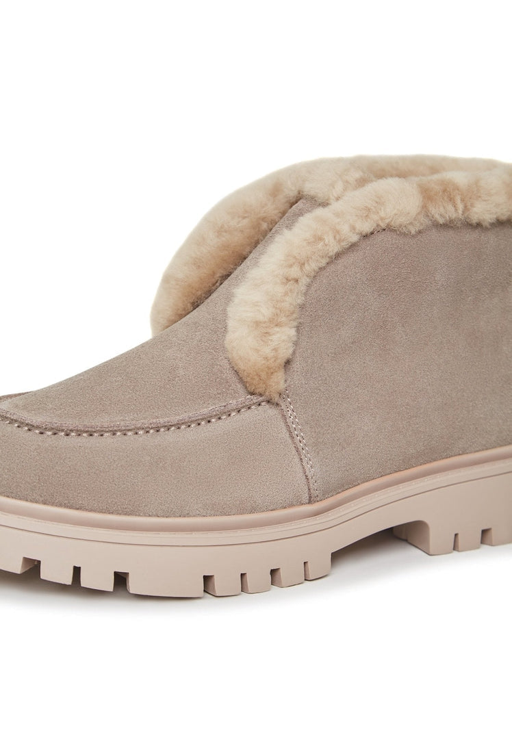 A pair of stylish women's suede ankle winter boots, perfect for cold weather fashion.