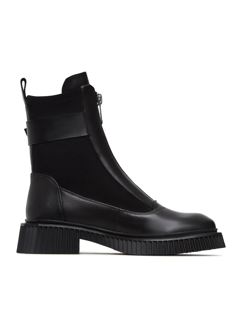 A close-up image of black chunky sole Ciara ankle boots, perfect for a stylish and trendy look.