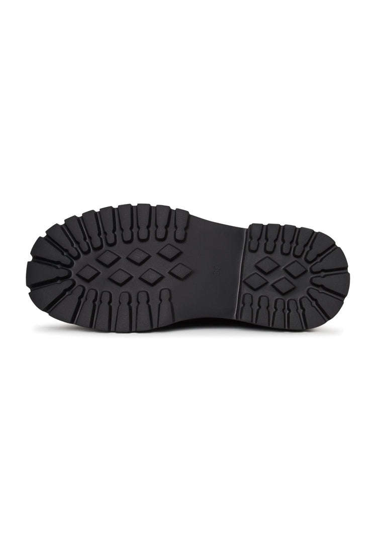 A stylish pair of black leather loafers, perfect for both men and women - the ideal choice for a smart and sophisticated look.