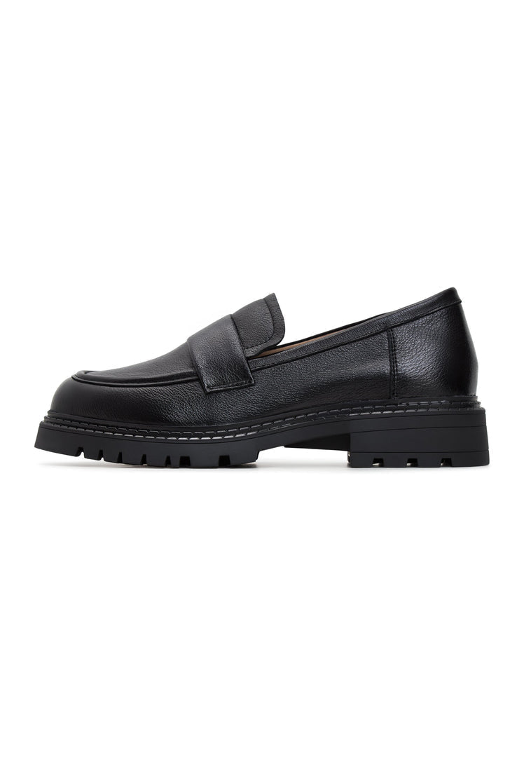 A stylish pair of women's block heeled leather loafers, perfect for adding a touch of sophistication to any outfit.