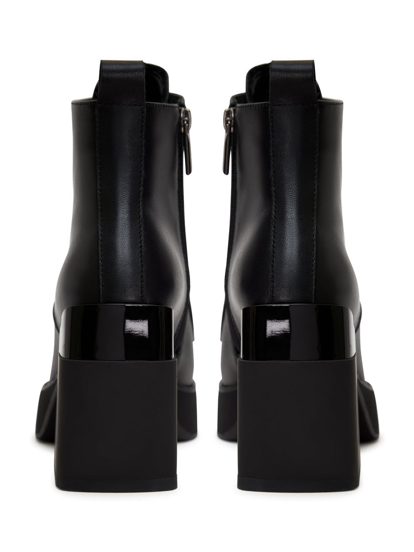 Fashionable black leather ankle boots with a stylish block heel perfect for any outfit.