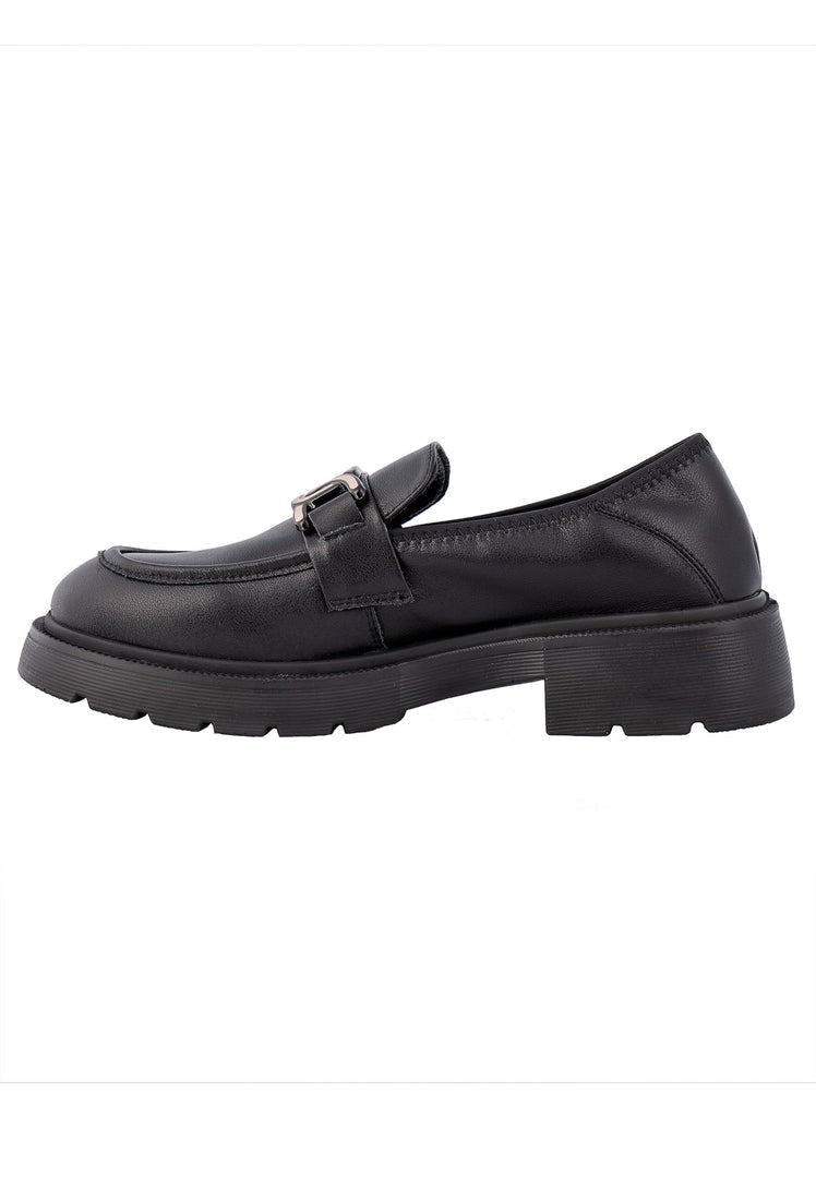 A stylish pair of Juana black platform loafers, perfect for women looking for designer flats.