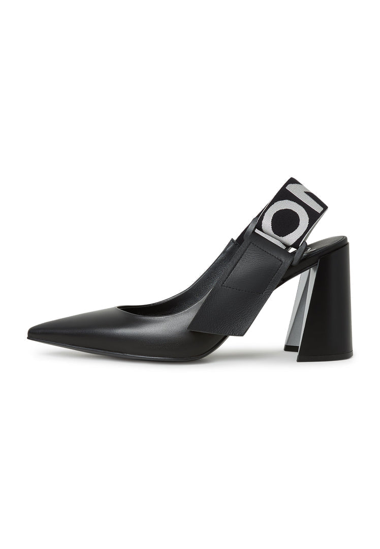 A stylish pair of black Jimena block heeled slingback pumps - perfect women's footwear for a chic look.