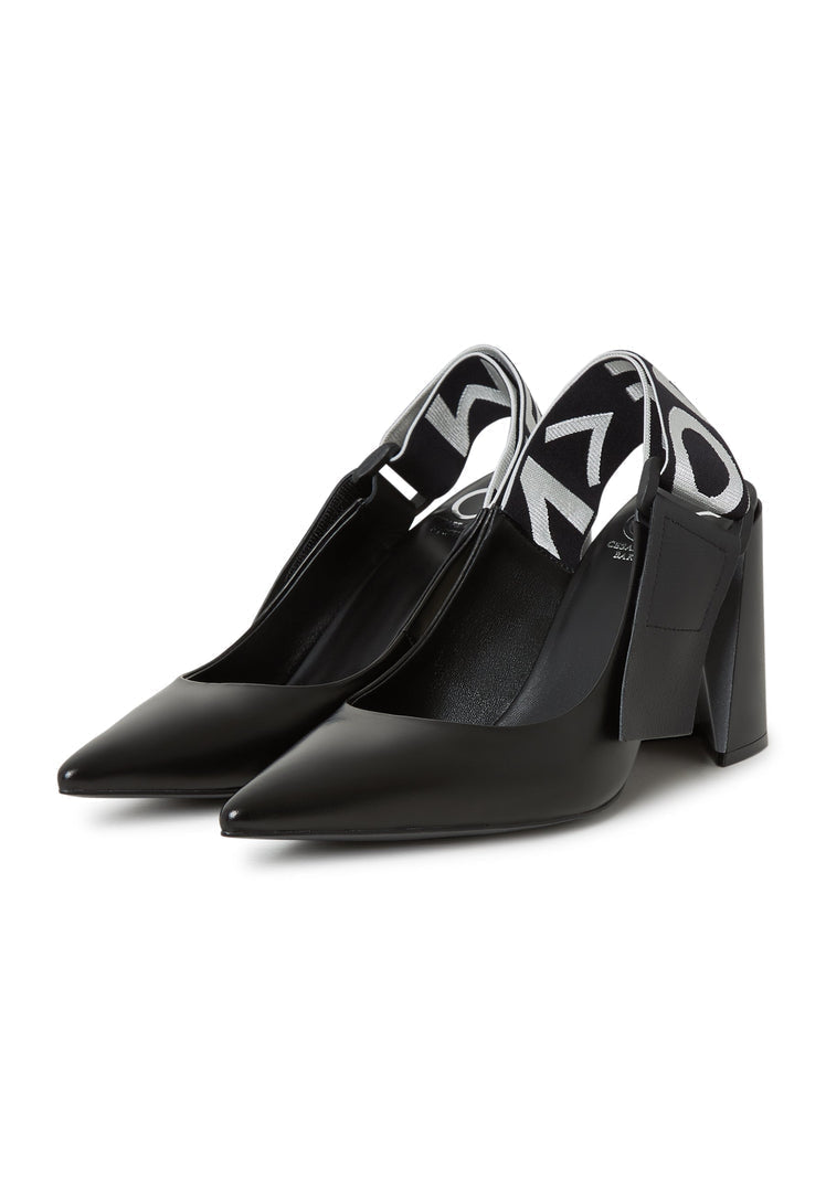 A stylish pair of black block heeled slingback pumps, the Jimena pumps, a must-have in women's footwear.