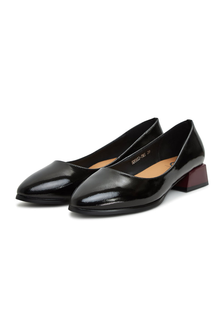 A stylish pair of women's black ballerina shoes, featuring block heel ballerinas known as Ingrid black shoes, perfect for your trendy block heel footwear collection.