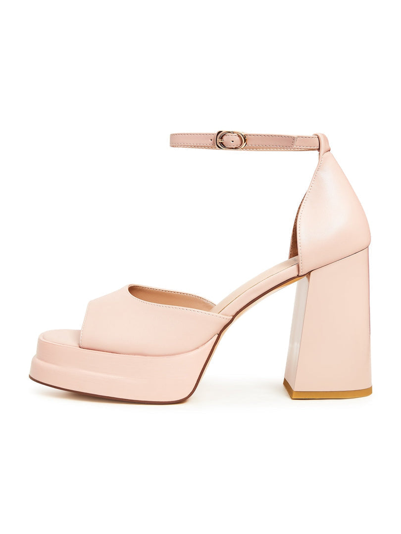 A chic pair of classic beige open toe heels, perfect beige high heel sandals for women fashionistas.