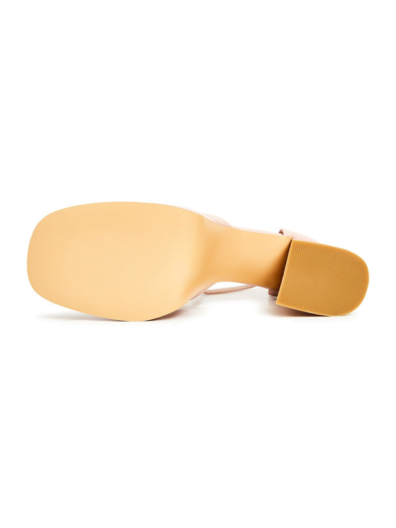 A stylish pair of classic beige open toe heels, perfect beige high heel sandals for women.