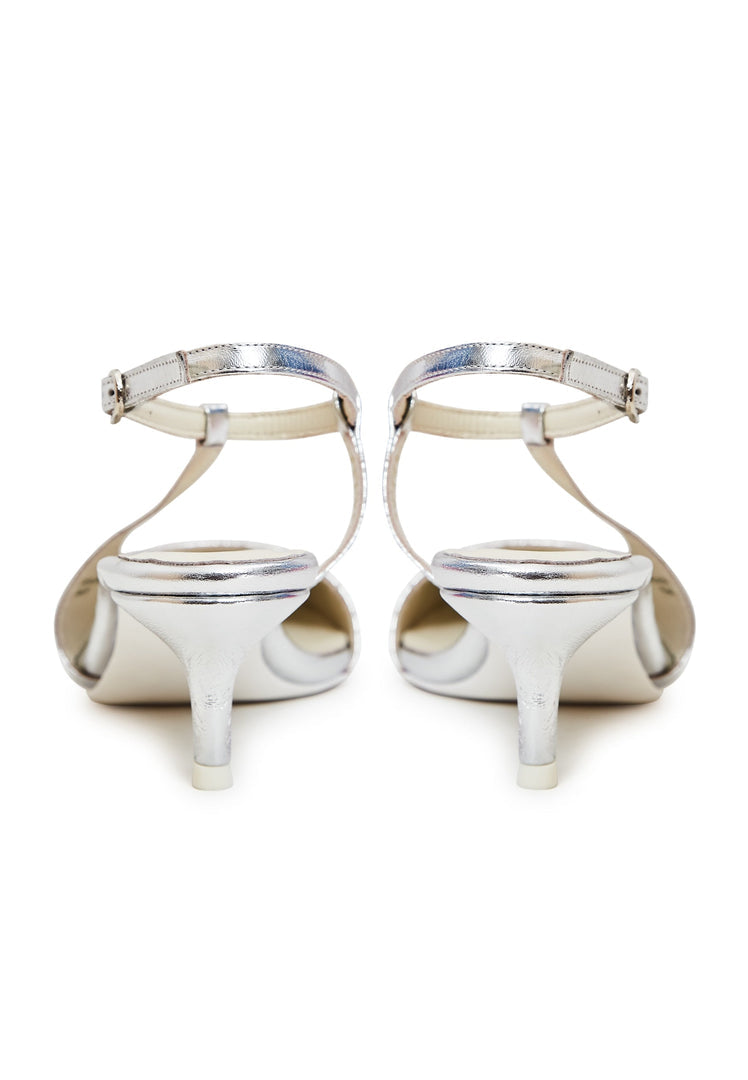 A pair of elegant silver pumps, perfect for adding a touch of luxury to any outfit.