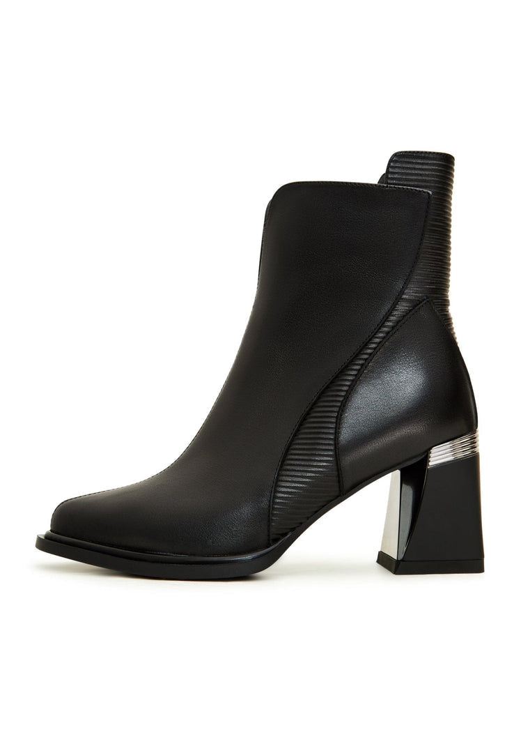 A stylish pair of black block heel ankle boots, perfect for adding a touch of elegance to any outfit.