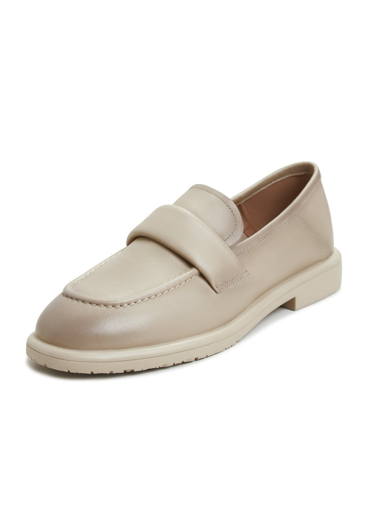 Step up your style game with these chic beige block heeled Stephanie loafers, the perfect addition to any fashion-forward woman's shoe collection.