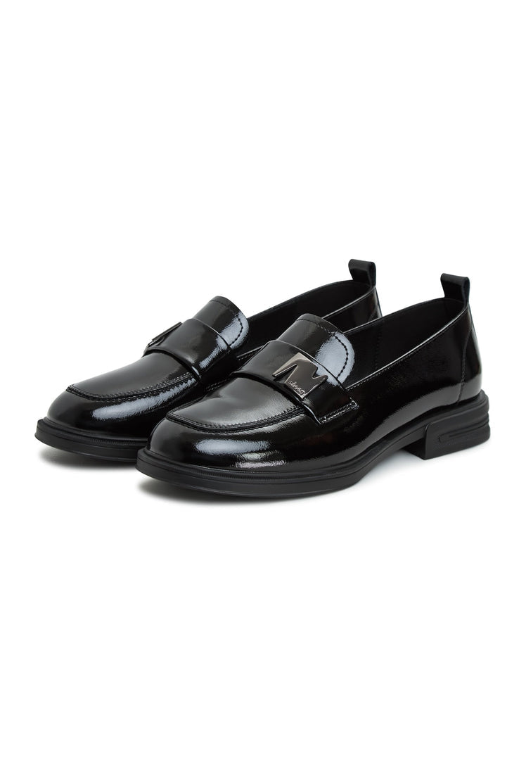 A stylish pair of black women's block heel loafers - perfect combination of fashion and comfort.