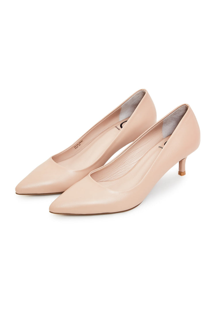 A pair of elegant pumps in luxurious beige, perfect for fashion-forward individuals looking for designer heels and fashionable stilettos.