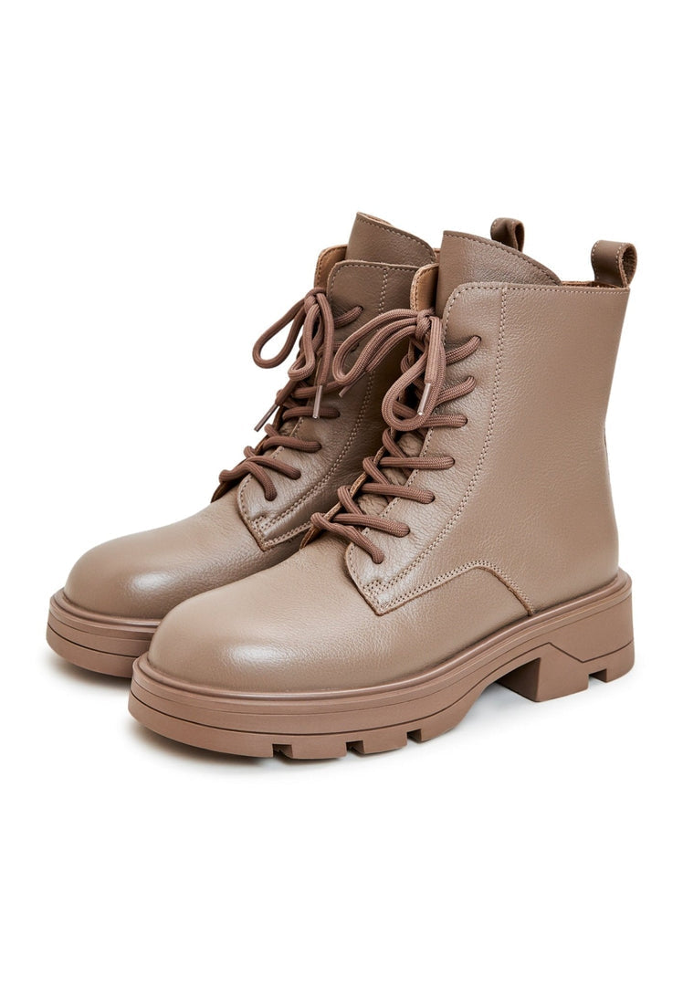 A trendy pair of women's ankle boots in brown color, ideal for casual wear, featuring lace-up design - perfect fashion footwear.