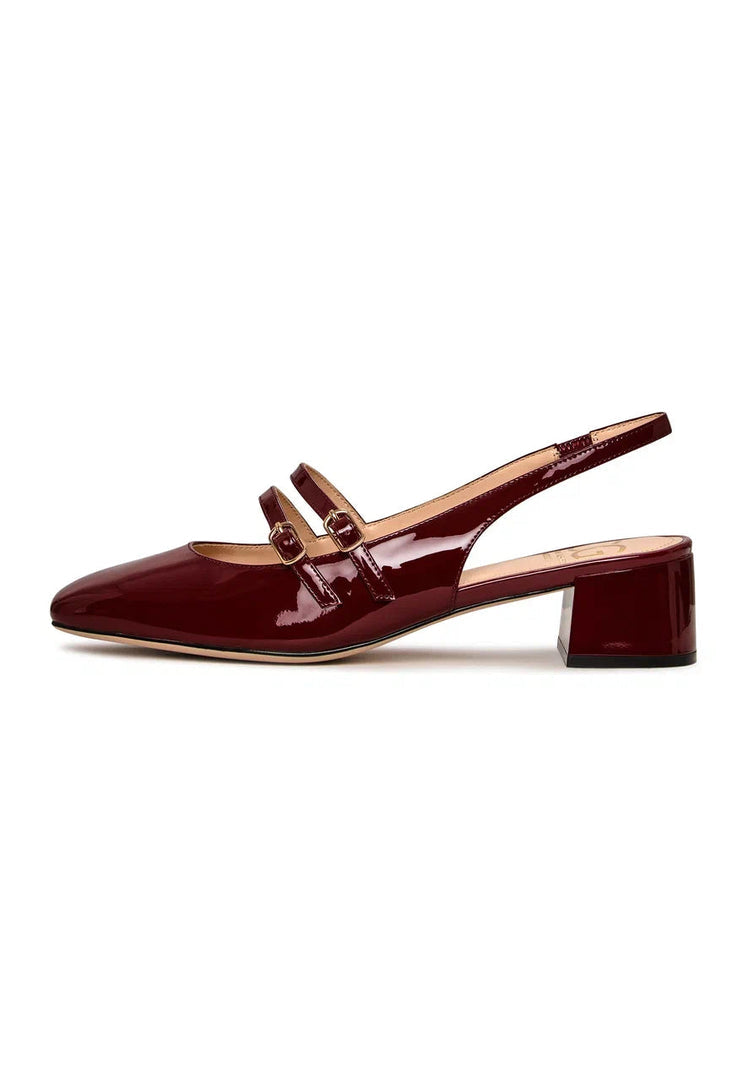 A stylish pair of Bordeaux slingback block heels and pumps by Mar y Sol for women's shoes collection.
