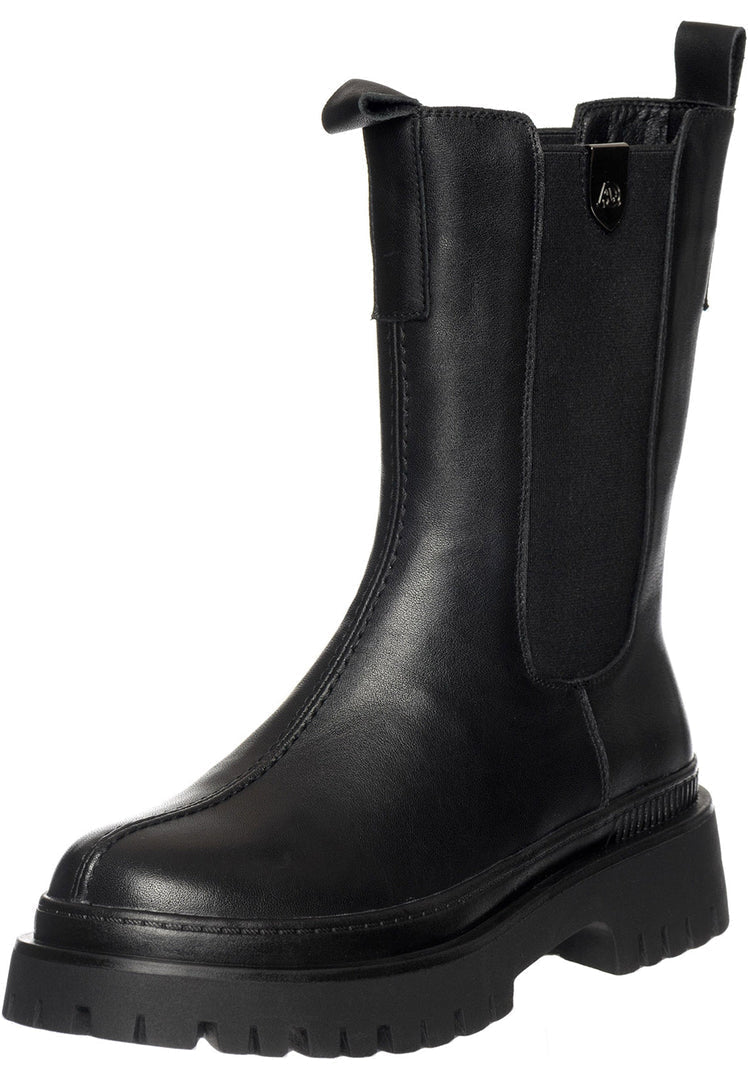 A stylish pair of black leather chunky Chelsea boots for a bold and fashionable look.