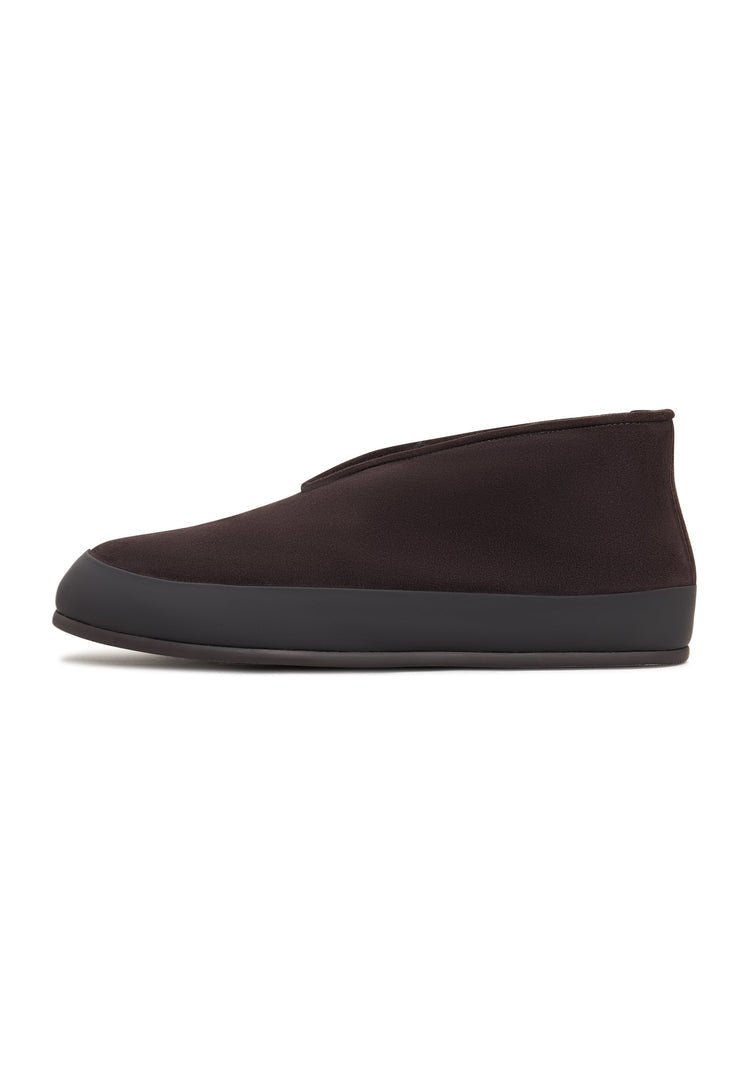 A pair of stylish brown Amara slip-on leather winter boots for women.