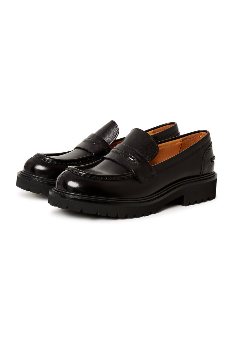 A stylish pair of black leather loafers, known as Dennise loafers, a classic choice in leather shoes for men.
