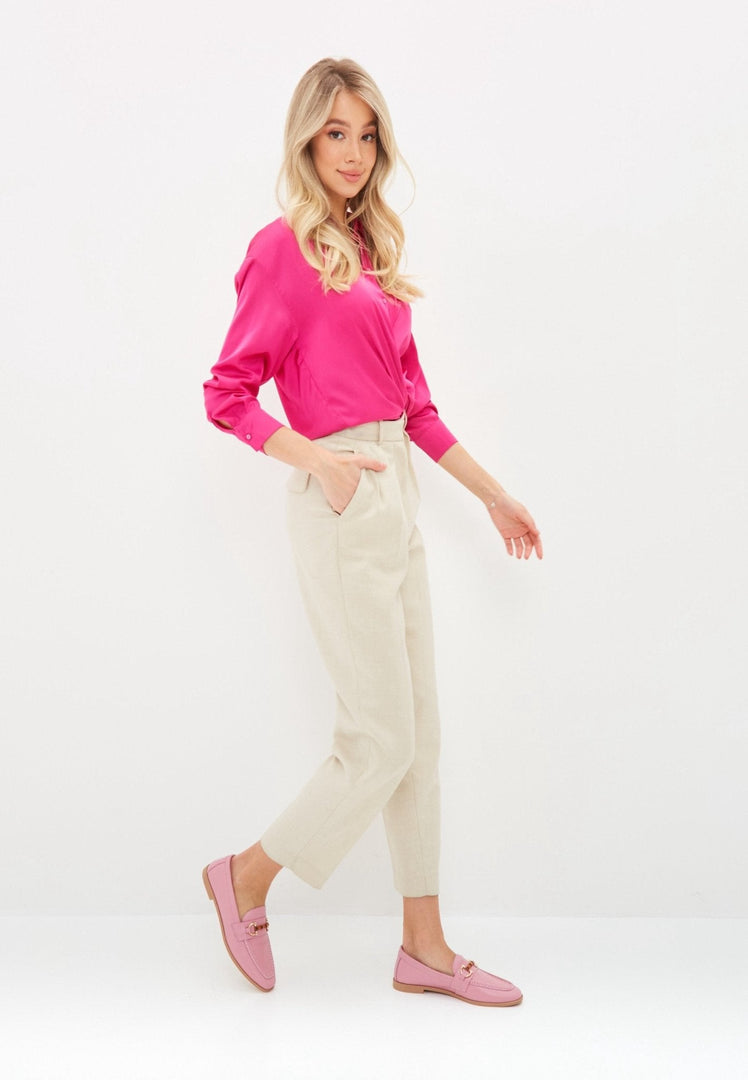 A stylish pair of women's designer leather loafers in high quality pink footwear.