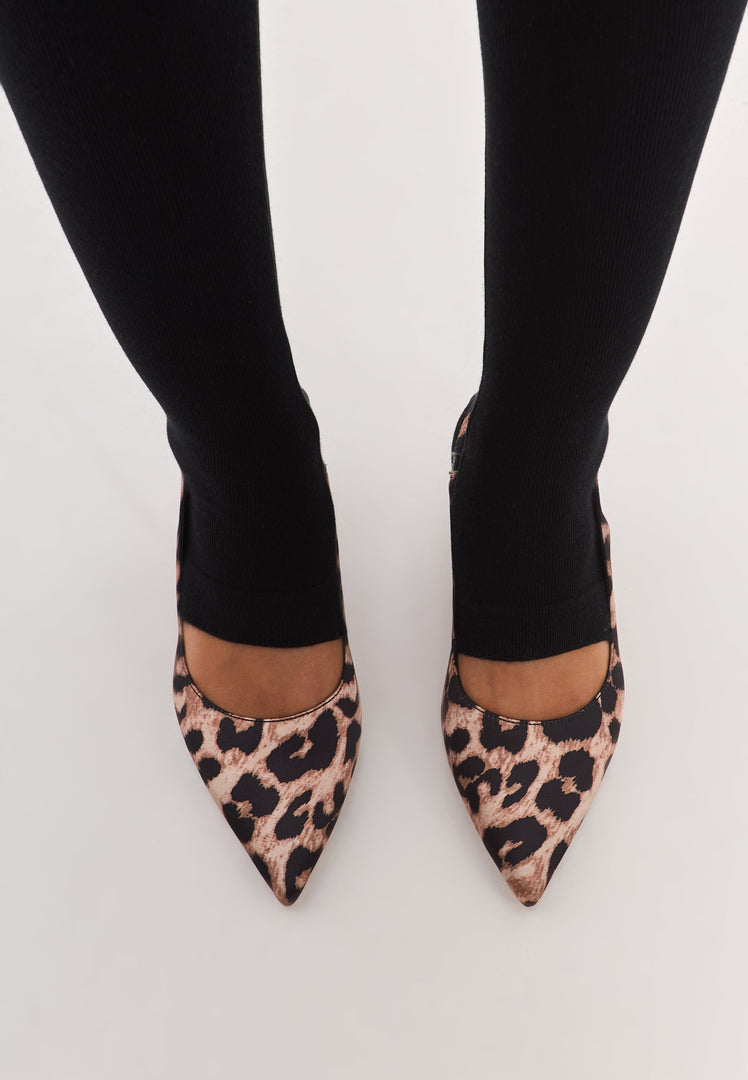 A stylish pair of women's leopard print stiletto heeled pumps, perfect for adding a bold touch to any outfit.