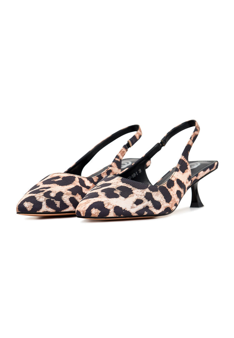 A stylish pair of leopard print stiletto heeled pumps, perfect for adding a touch of wild sophistication to your outfit.
