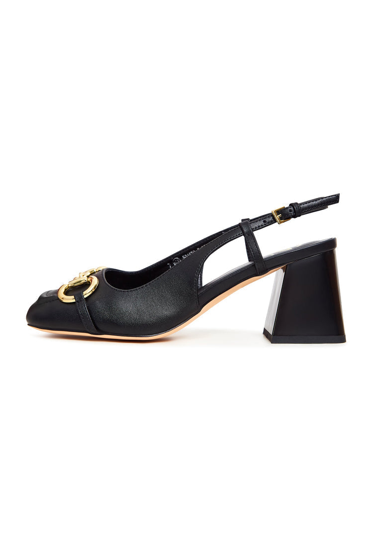 A stylish pair of black Anais block heel pumps for women, featuring a sleek design perfect for any occasion.