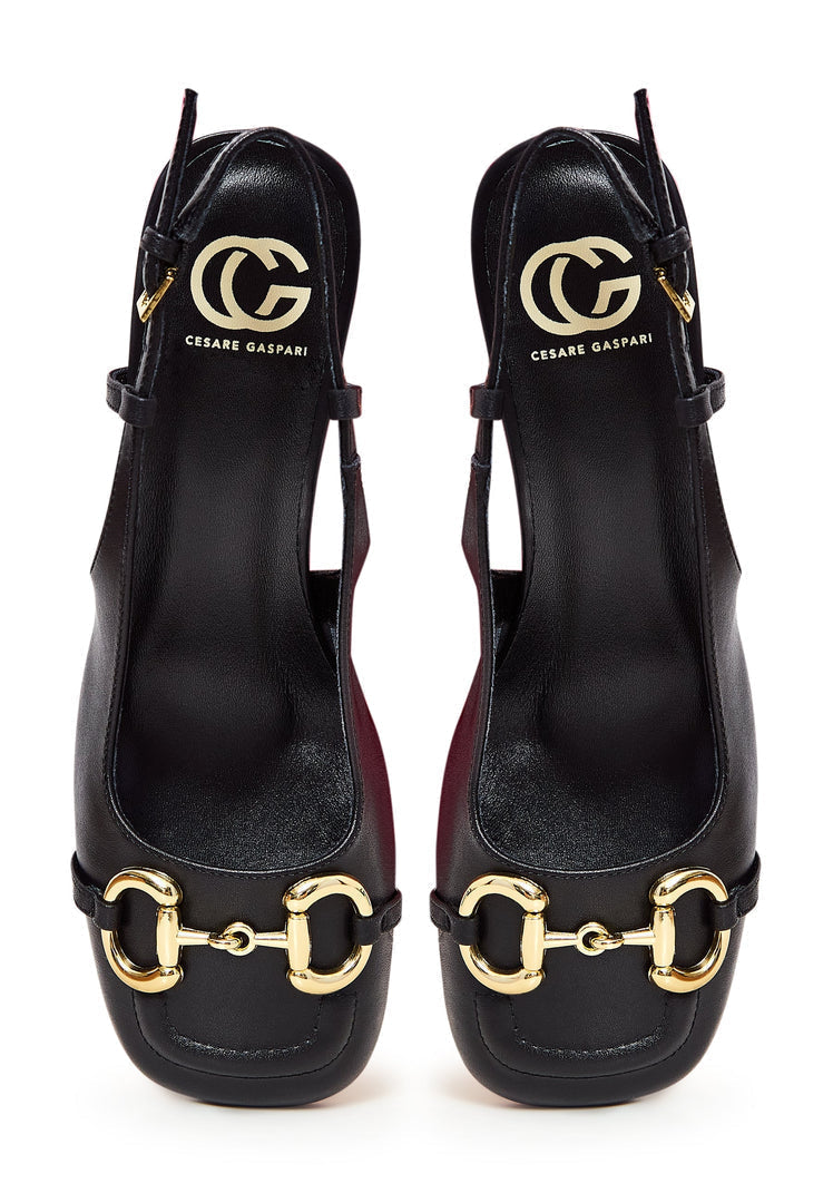 A fashionable pair of black Anais block heel pumps for women, perfect for a chic and sophisticated look.