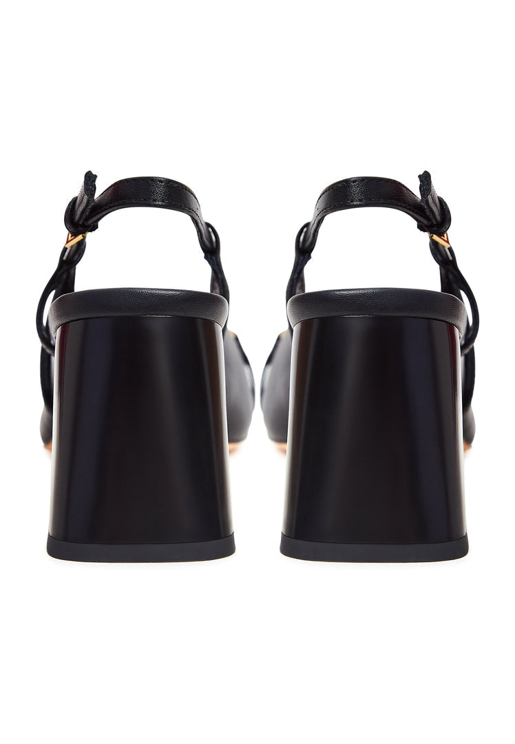 A black high heel Anais pump, the perfect block heel pump for women's outfits.