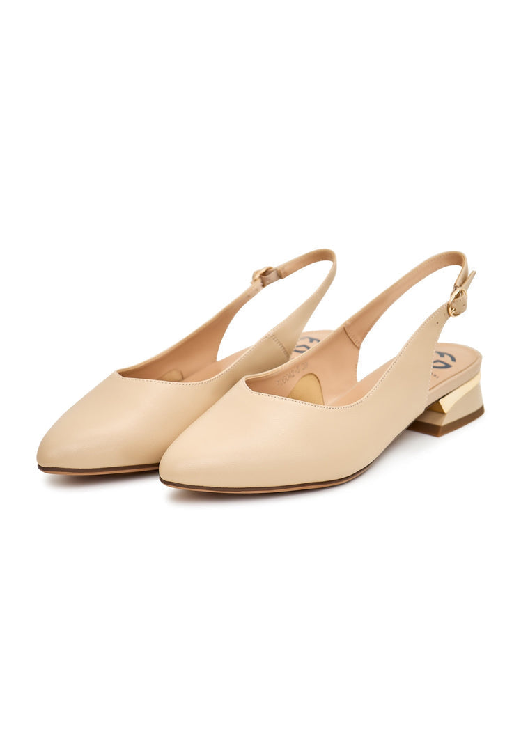 A pair of chic beige Slingback Ballerinas, elegant ballet flats for women's footwear fashion.