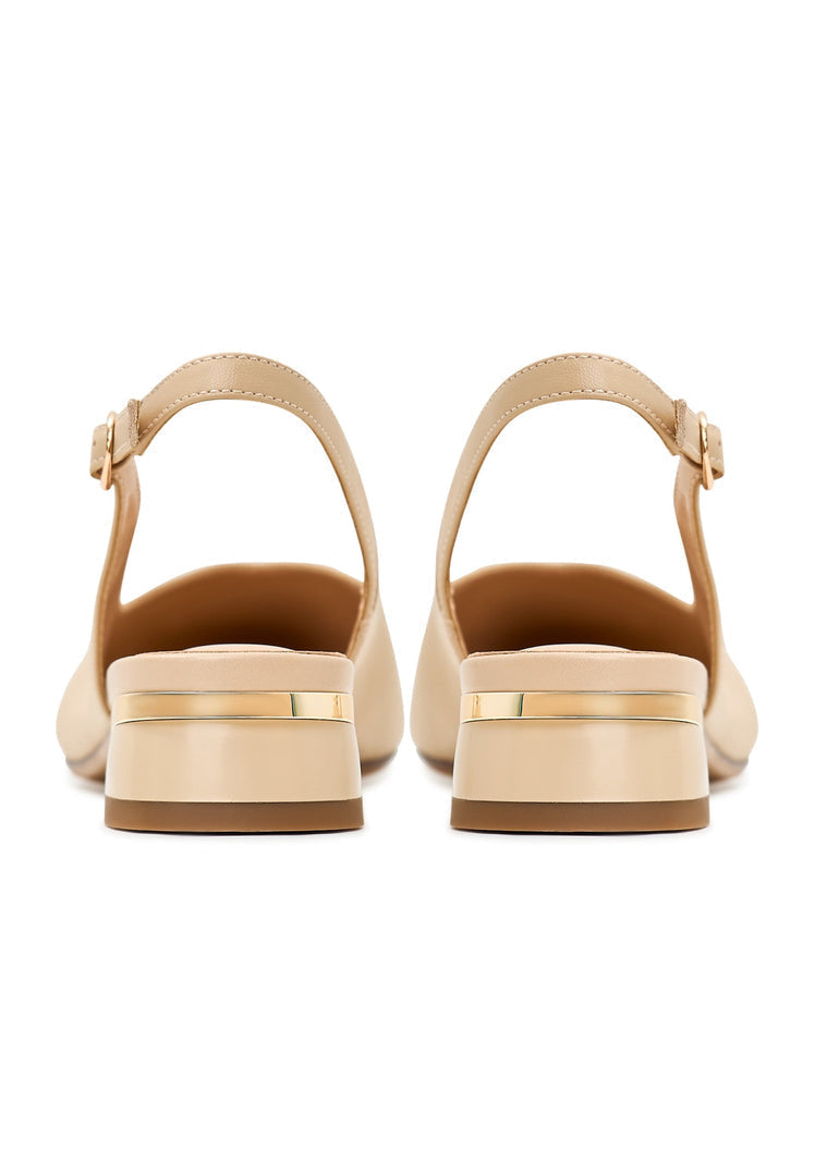 A stylish pair of beige slingback ballerinas, perfect for women's fashion footwear, featuring the classic and elegant design of ballet flats.