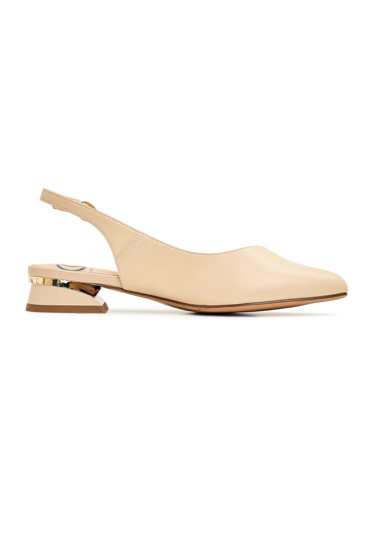 A stylish pair of beige slingback ballerinas, perfect for women's footwear fashion, ideal ballet flats for a chic and trendy look.