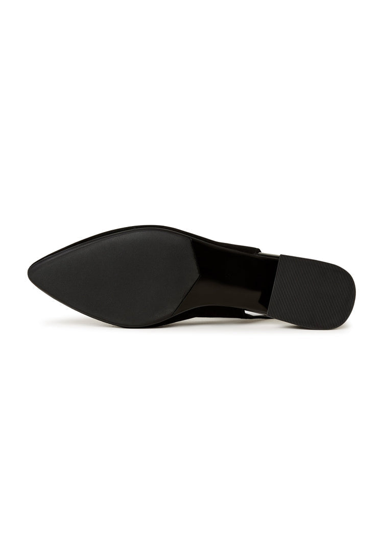 A chic pair of women's black suede slingback ballerinas, perfect slip-on ballet shoes for a stylish and comfortable look.