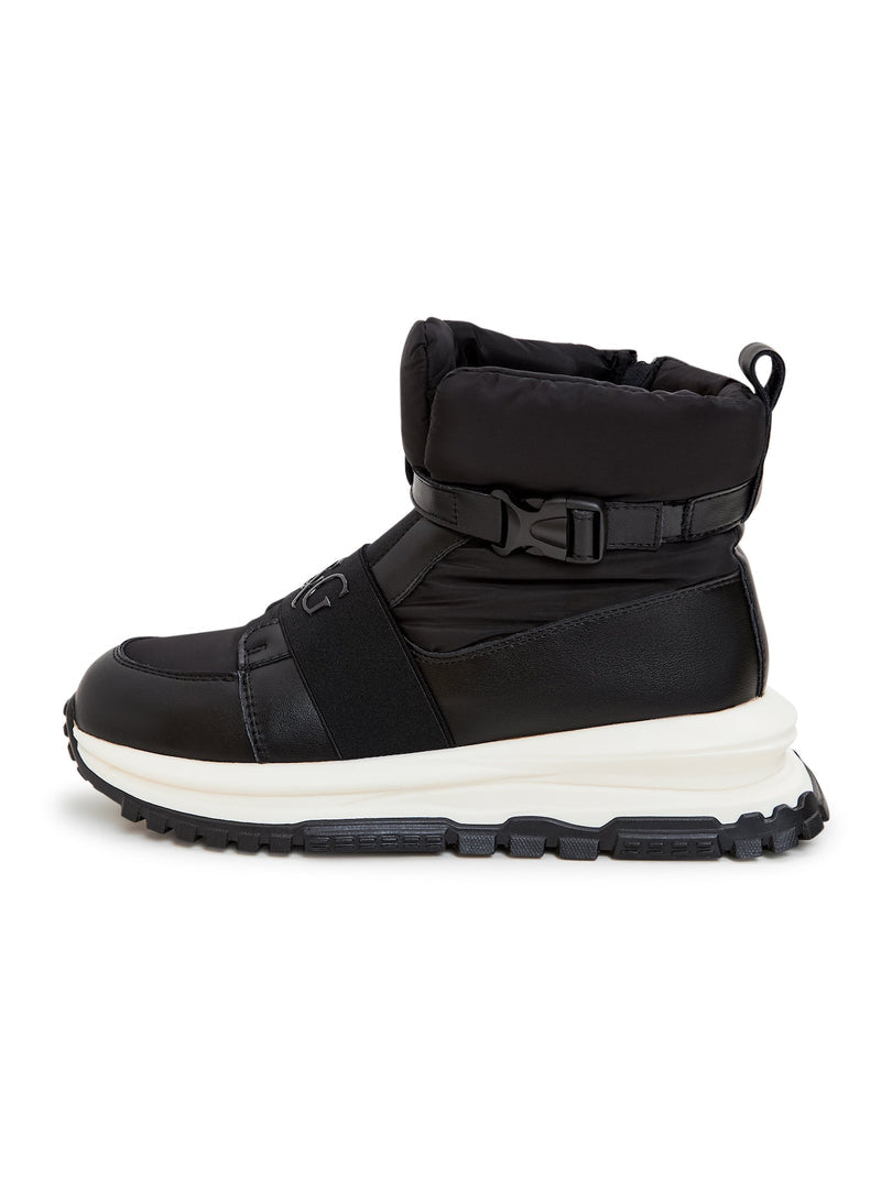 A pair of stylish black winter ankle sneaker boots, perfect for the season's fashion-forward looks.