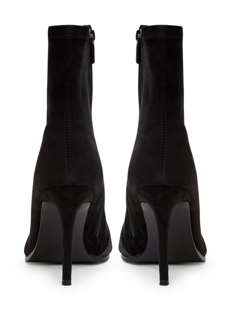 A pair of trendy suede ankle booties, perfect for a chic and stylish look.