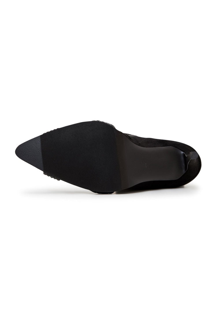 A pair of trendy suede ankle booties, perfect for chic and stylish footwear fashion.