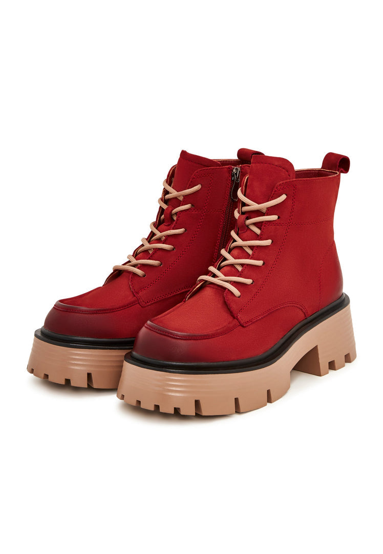 A stylish pair of casual platform red ankle boots for women, perfect fashion shoes to elevate any outfit.