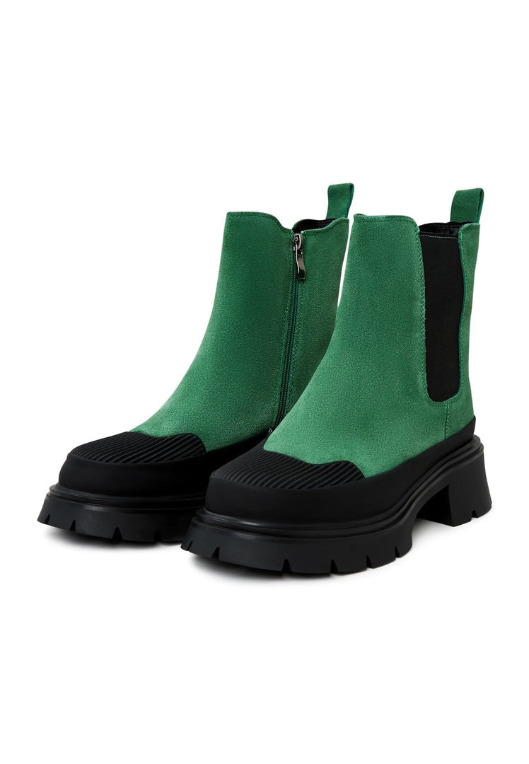 A stylish pair of green urban platform ankle boots for women, the perfect choice for fashionable urban footwear.