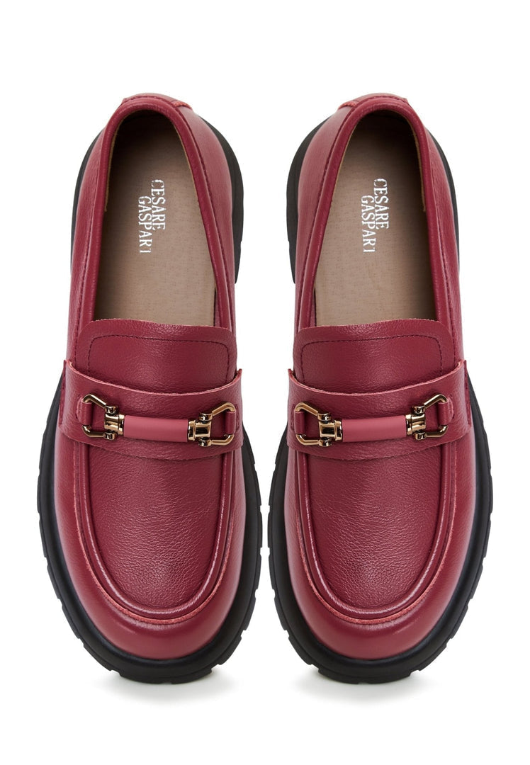 Stylish Bordeaux leather platform loafers for women, perfect for a chic and trendy look.
