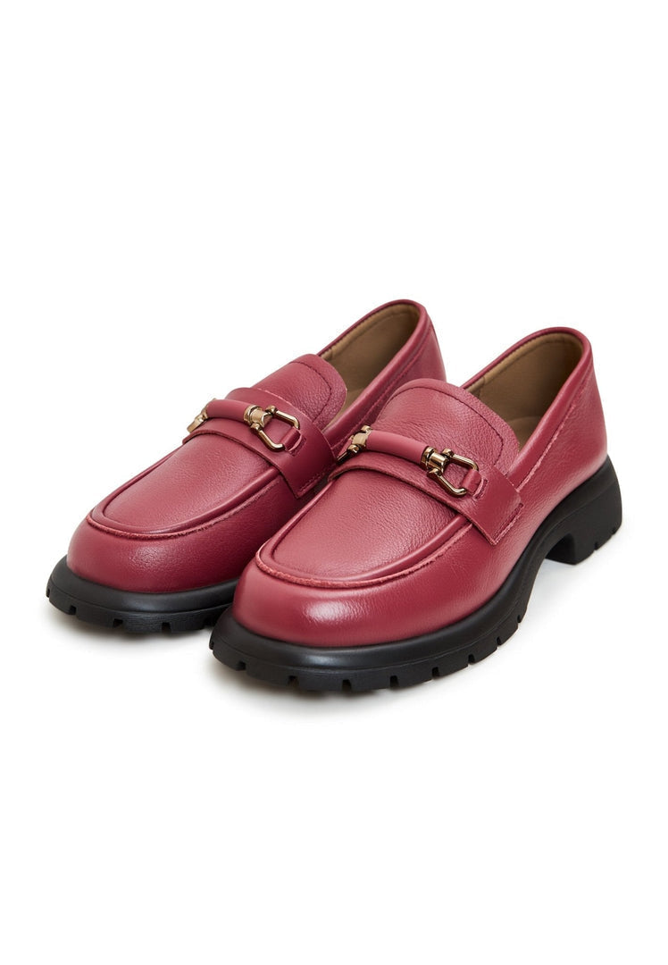 A trendy pair of women's leather platform loafers in a stylish Bordeaux shade, perfect for fashion-forward individuals.