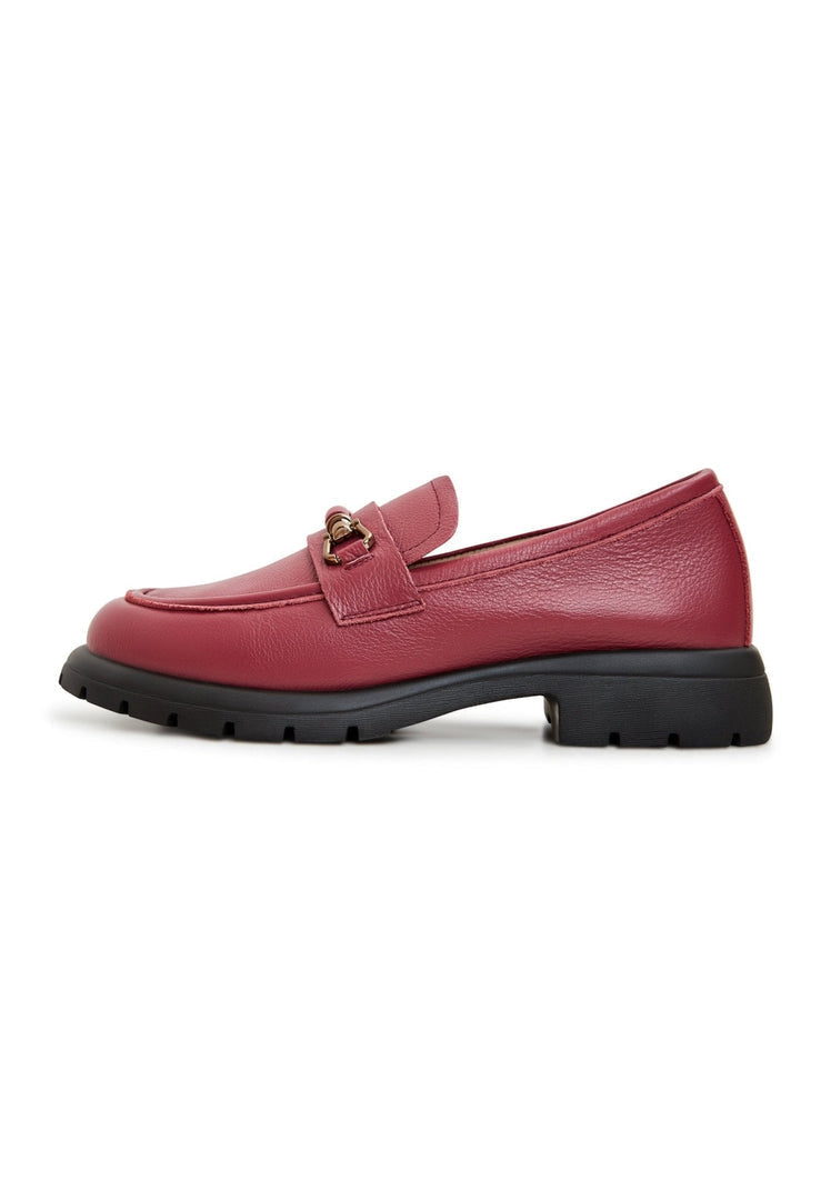 A stylish pair of Bordeaux leather platform loafers for women.
