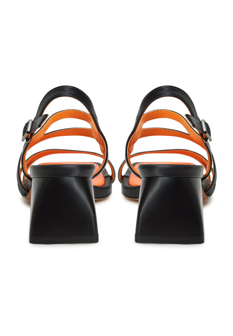 A trendy pair of black block heels sandals by Maria, perfect for women's fashion footwear.