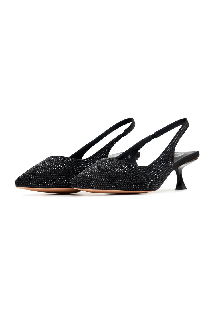 A stylish pair of black stiletto pumps, perfect for any occasion.