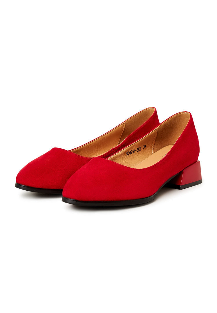 A stylish pair of red Ingrid block heel ballerinas - perfect for women looking for a chic and comfortable option in red block heel flats.