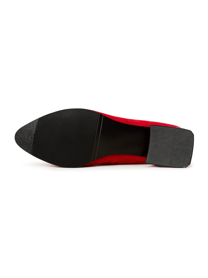 A stylish pair of Ingrid ballerinas, women's block heel shoes in bold red color, perfect for adding a pop of color to any outfit.