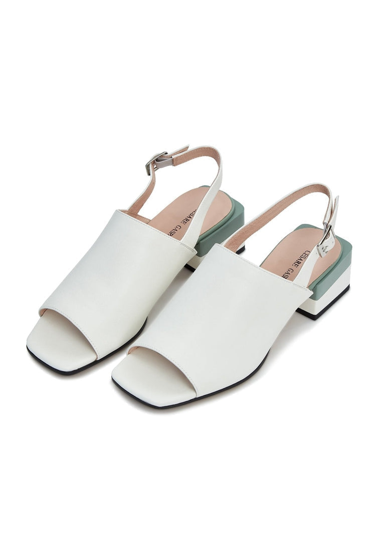 A stylish pair of high-quality leather square heel sandals for women, perfect for summer footwear.