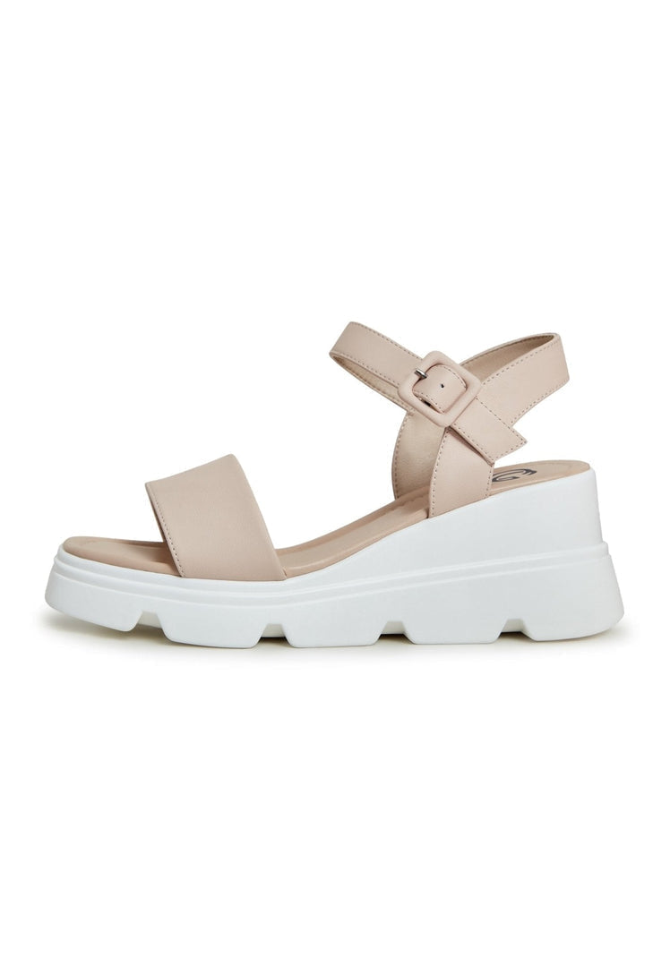 A pair of stylish leather platform sandals, perfect for urban footwear fashion.