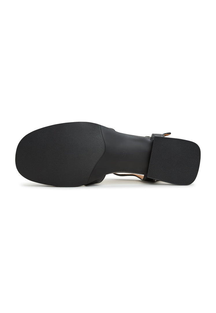 A pair of stylish black Aisha flat sole sandals for women, perfect for summer footwear.