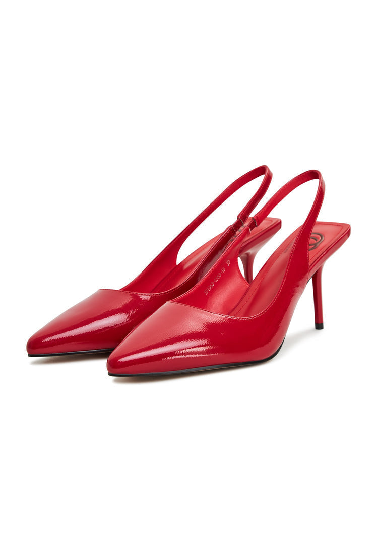 A stylish pair of red high heeled pumps, perfect for any fashionable woman's wardrobe, featuring the Harper red pumps design.