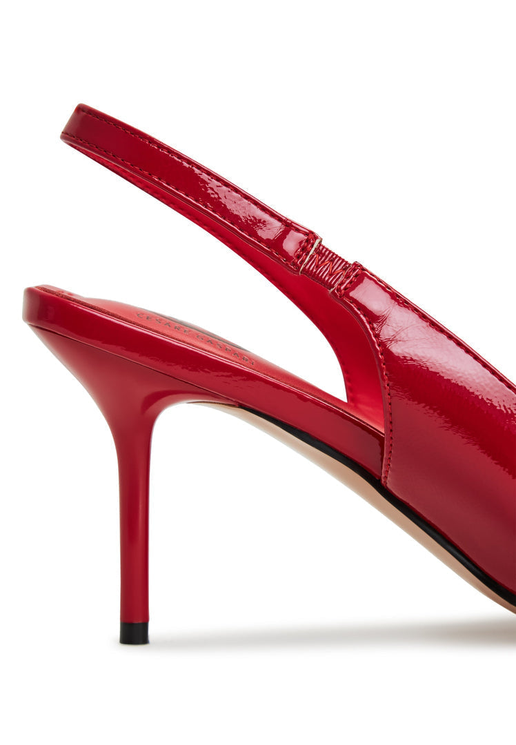 A pair of red high heeled pumps for women - the Harper red pumps, perfect for adding a pop of color with stylish high heeled shoes in red.