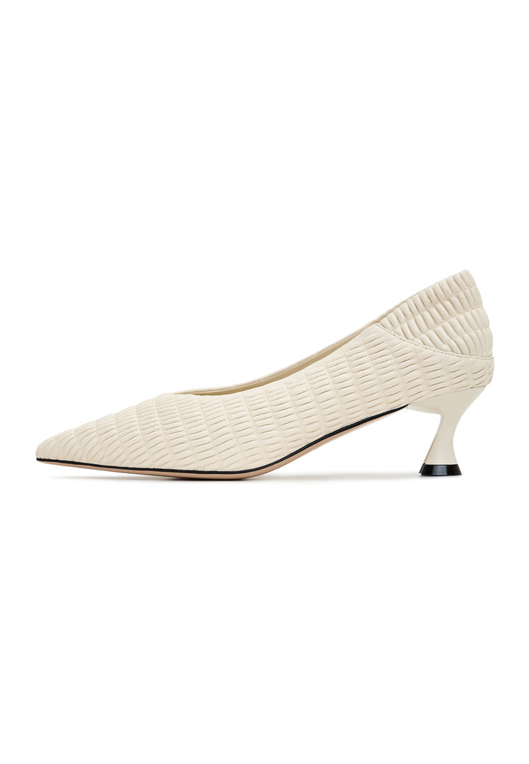 A stylish pair of white high heel stiletto pumps, known as Carol pumps, perfect for women's fashion shoes enthusiasts looking for designer stiletto heels.